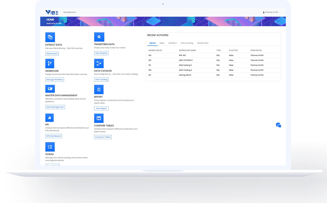 Vibe Data Platform Dashboard Mockup